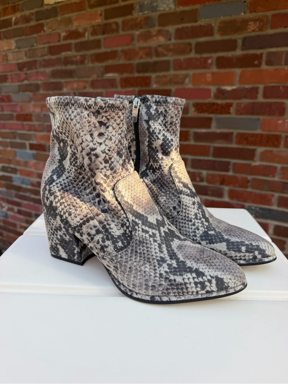 Like New Marc Fisher Snake-Print Ankle Boots — Suede